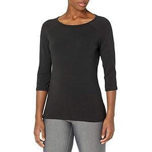 Hanes womens Stretch Cotton Raglan Sleeve Tee Shirt, Black, Large US