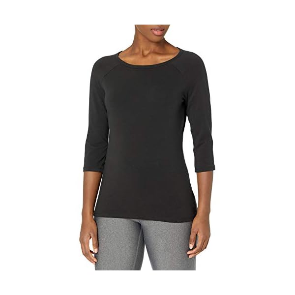 Hanes womens Stretch Cotton Raglan Sleeve Tee Shirt, Black, Large US