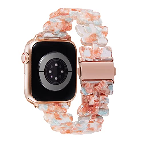 BINLUN Bracelet en Résine Compatible avec Apple Watch 42mm 44mm 45mm 49mm 38 mm 40 mm 41 mm Remplacement Bracelet Montre Papillon Maillon Chic pour iWatch Ultra SE Series 8/7/6/5/4/3/2/1(Orange+Bleu) Cover