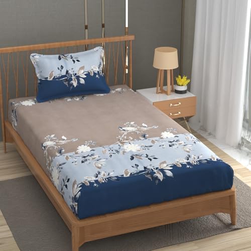 Image of Vram Premium Heavy Cotton Flat Bedsheets with 1 King Size Pillow Covers || Single Bed 350 TC || 60 x 90 Inch Single Size Flat || :- Blue Tricolor