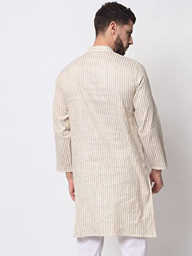 Image of Vastraa Fusion Men's Printed Kurta Pure Cotton Long Kurta, Round Collar, Full Sleeves, Button Kurta, Ethnic Wear