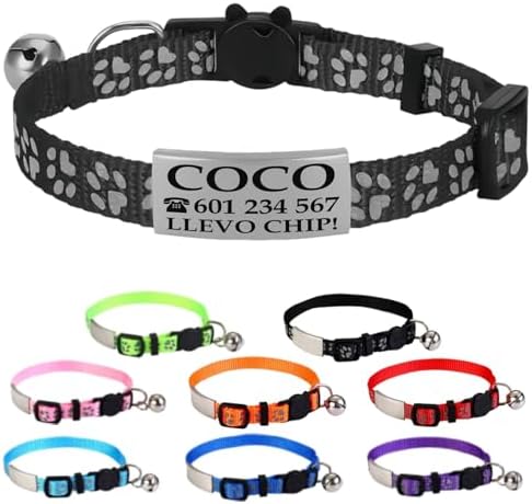 Ibera Gifts - Collar Gato Personalizado Antiahogo y Reflectante, ...
