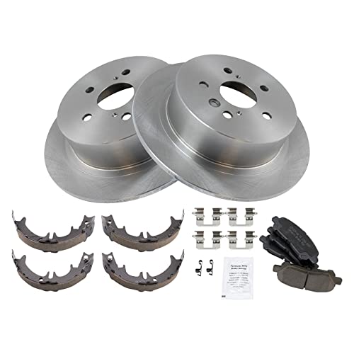 Image of TRQ Rear Brake Pad and Rotor Set Ceramic Parking Shoe Compatible with 2012-2013 Toyota Highlander
