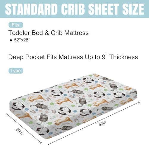 Image of Watercolor Cats Baby Crib Sheets 52''x28'' - Cute Paws Milk Snug Fitted Mattress Cover for Boy Girl - Soft Nursery Bed Sheets for Standard Crib and Toddler Mattresses - Cat Lovers Gift