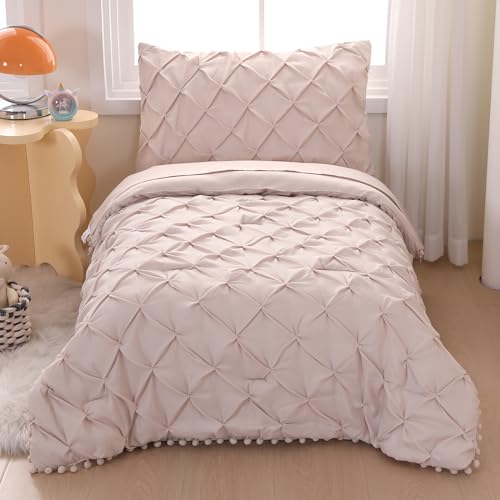 Wowelife Conjunto de cama infantil com 4 peças boho tufado para meninas bege, conjunto de edredom co