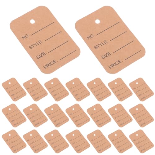 Cabilock 100 Etiquetas Colgantes para Ropa Marrón Claro 3,5x5 Cm de Papel Kraft 100% Reciclable para Tiendas Minoristas, Venta Menor y Organización de Inventarios