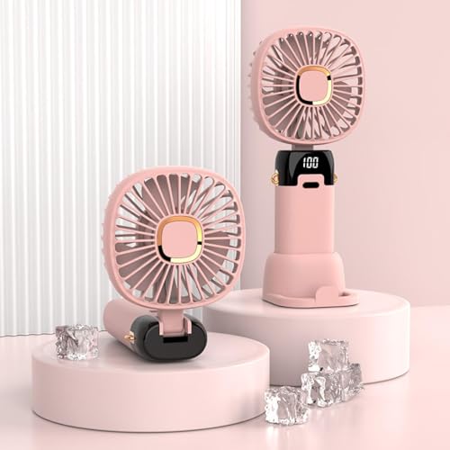 KAZAAO Compact Digital Display Fan Portable Rechargeable Fan with Brushless Motor for Travel/Home (White/Green/Navy/Pink) (Pink)