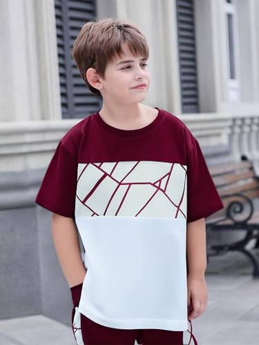 Kid Boy Clothes Geometric Printed Color Blocking Top Summer Long Pants 2PC Summer Outfit Set4