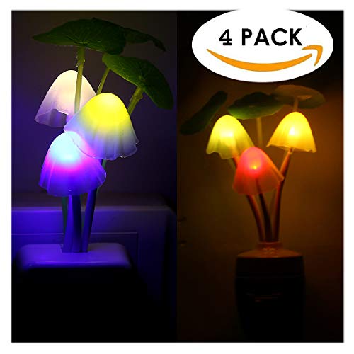 Kids Night light,4 PCS Manul On-off Led Plug In Nightlight for Kids Children,Color Changing LED Sensor Mushroom Kitchen Bedside Wall Lights