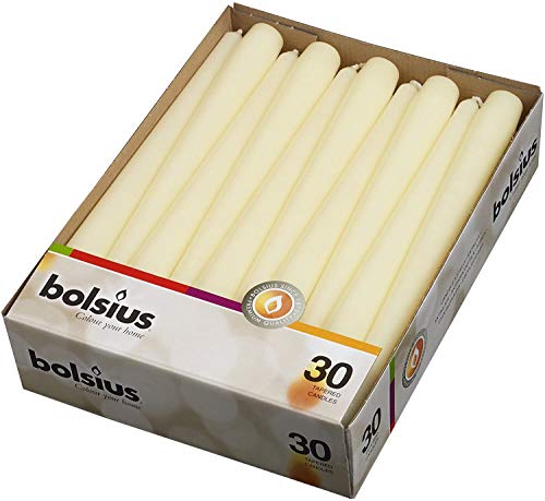 BOLSIUS Long Household Ivory Taper Candles - 10-inch Unscented Premium Quality Wax - 7.5 Hour Long Burning Dripless Candles Bulk Pack of 30 for Home Decor, Wedding (Tw? ???k)