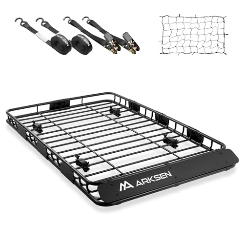 Image of ARKSEN 64 inch x 39 inch Roof Rack Cargo Basket with Extension, 150 lbs Heavy Duty Rooftop Carrier, Car Top Luggage Holder for SUV Truck Car, Includes Cargo Net & Ratchet Straps for Travel Camping