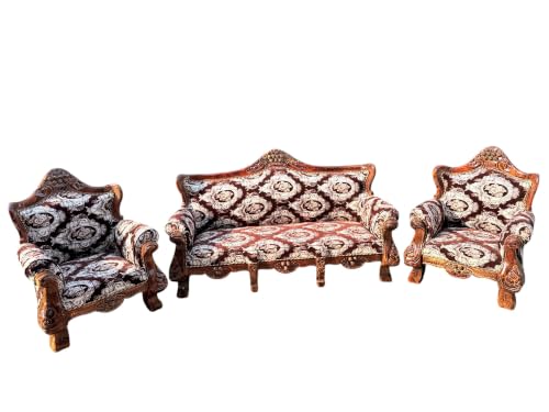 Image of Wooden 5 Seater Sofa Set, Solid Wood Sofa | 3+1+1 with Cushion Seating | Traditional Design Furniture for Living Room, Home, Office, Bedroom