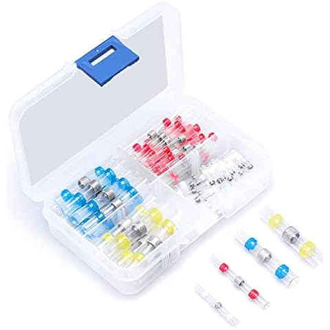 50 Pcs Heat-shrinkable Connector, Electrical Connector, Solder Sealed Wire Connector, Waterproof Heat-shrinkable Connector, Cable Sleeve Crimp Connector, Self-Welding Wire Connector-26-10 AWG Set Cover