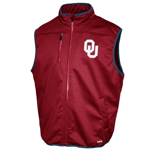 2Bhip NCAA Oklahoma Sooners OU Adult Mens College Red Mock Neck Softshell Full Zip Sleeveless Vest Jacket