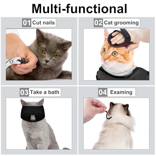 Image of 10 Pcs Cat Bathing Bag Set Pet Mesh Shower Bag Anti Bite and Scratch Pet Grooming for Washing Brush, Cat Muzzle, Nail Clipper, Nail File, Tick Tool(Gray and Black)