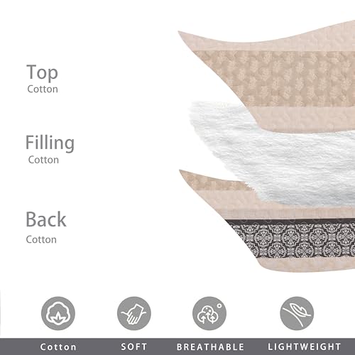Image of Homzard Quilts Queen Size, Cotton Comforter Set, Beige and Grey Queen Bed Set, Lightweight Striped Bedding, Farmhouse Reversible Bedspread All Season 3 Pieces