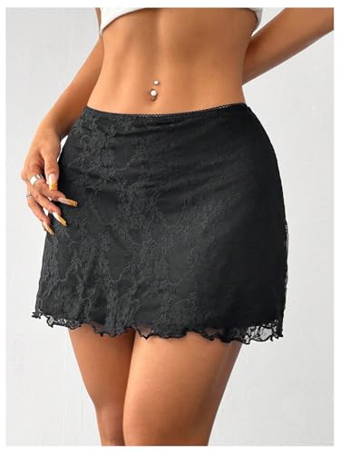 Verdusa Women's Floral Lace A Line Skirt Summer Streetwear