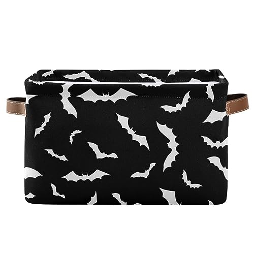 Image of Halloween Black Bat Storage Basket Fabric Kitchen Baskets Spooky Happy Halloween Open Home Storage Bins Boxes Foldable Organizer Bag for Baby Cloth Pet Toy Book Shelf Closet Baskets 2 Pack 16x12x8