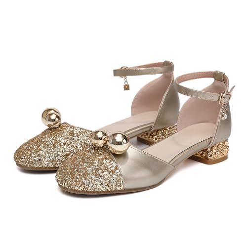 SWDZM Little Girls Dress Shoes Low Heels Sparkle Pink Glitter Pumps for Girls Toddler Party Wedding Princess Dance Shoes Rubber Sole2