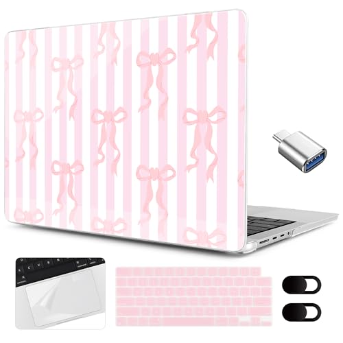 Image of MEEgoodo Case for M5 MacBook Pro 16 inch Case 2026 2024 2023 2021 with M5 M4 M3 M2 M1 Pro /Max Chip, Fit Model A3429 /A3428 /A3403 /A3186 /A2991 /A2780 /A2485, Pink Bows&Stripes