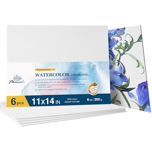 PHOENIX Watercolor Canvas Boards for Painting - 11x14 Inch/6 Pack,