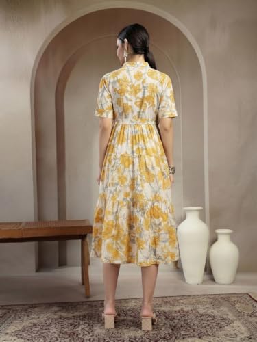 Image of Stylum Women's Floral Printed Cotton Flared Dress