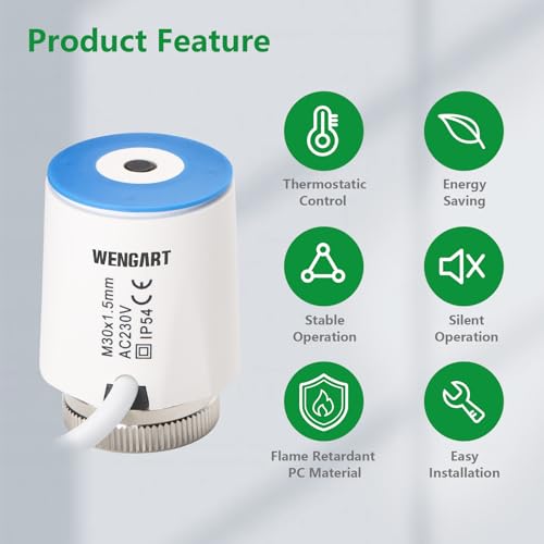 Wengart Underfloor Heating Actuator WG2208,AC230V M30*1.5 On/Off Status Visible,Use with Thermostat to Save Energy Effectively - Image 2