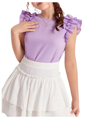 SHENHE Girl's Cute Ruffle Tiered Layer Cap Sleeve Round Neck Blouse Shirt Tops3