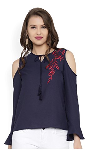 Haut brodé bleu marine RARE vêtement femme chic taille unique