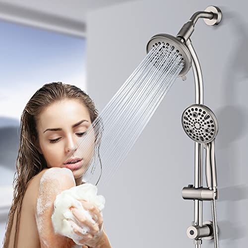 Uclimaa Rainfall Shower Head With Handheld Shower Spray, With 26" Drill Free Adjustable Height Slider Bar, High Pressure Dual Shower Head Combo, 3-Way Diverter For Easy Reach, 5Ft Hose-Brushed Nickel #TOP1