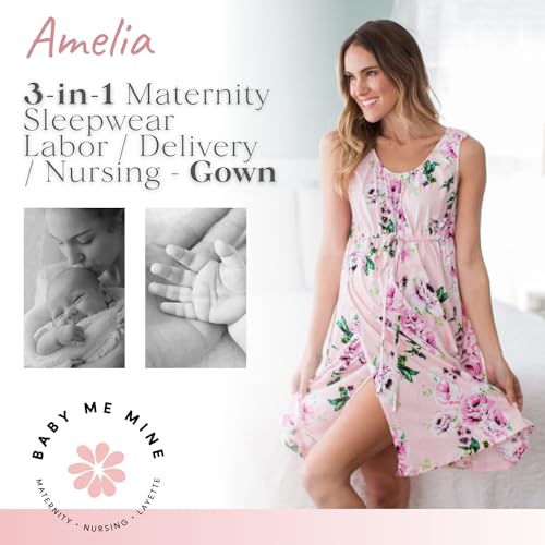 Image of Baby Be Mine Labor and Delivery Gown for Hospital – 3-in-1 Labor/Delivery/Nursing Gown – Maternity Sleepwear(S/M, Amelia)