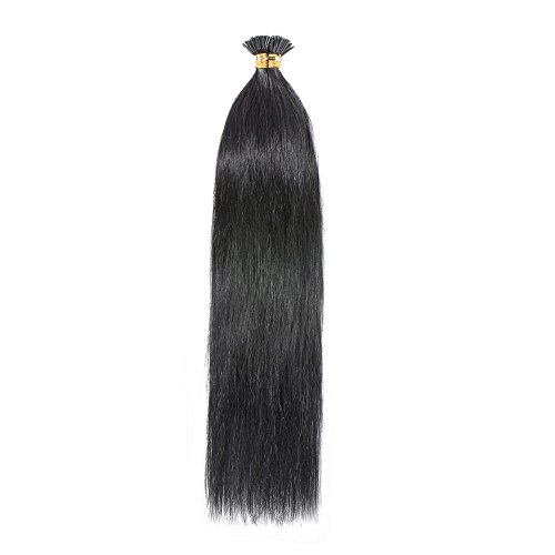 100 Strands Smooth Straight Pre Bonded Fusion Keratin I Tip Human Hair Extensions 0.5g per strand 50g/pack 20" #1B Natural Black