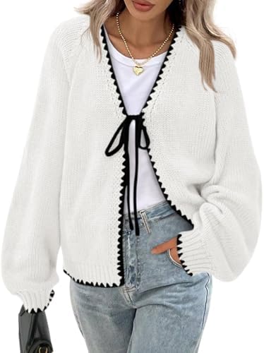 PRETTYGARDEN Womens Fall Cardigan Sweaters 2025 Long Sleeve Open Front Tie Knit Loose Cute Lightweight Sweater