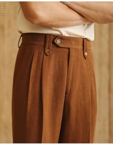 Mens Summer Linen Blend Dress Pants Vintage Modern Fit Suit Linen Pants Lounge Trousers3