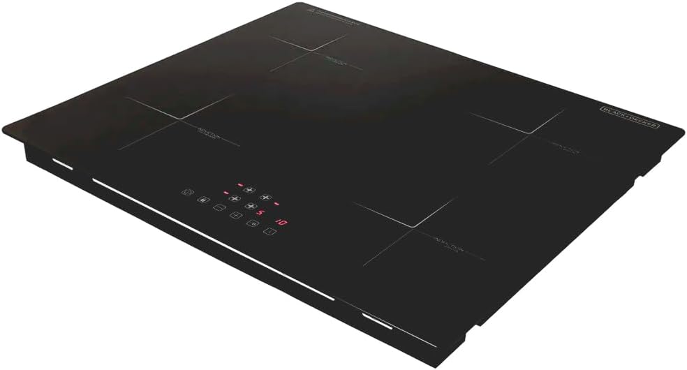 Lato view of the BLACK+DECKER 4-burner induction cooktop, showing its slim profile.