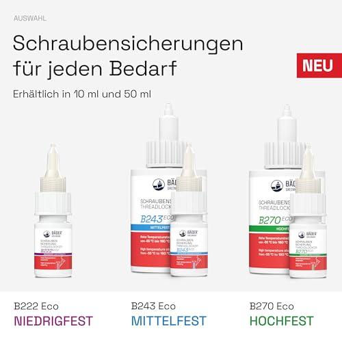 Bäder Schraubensicherung Niedrigfest B222Eco Lila - Schraubenkleber 10ml, Gewindekleber, hitzebeständiger Kleber, Gewindedichtung flüssig, Gewinde Dichtmittel, Metall Kleber, Industrie Kleber