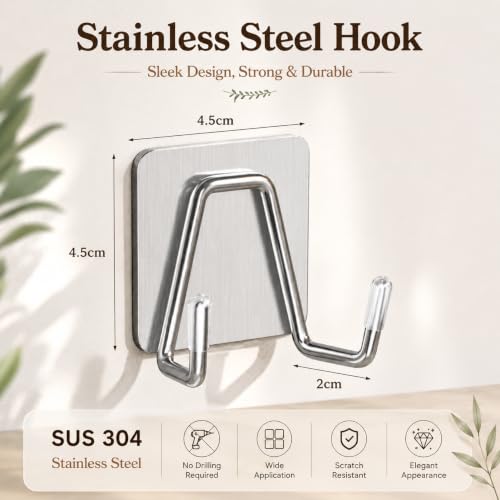 Image of HASTHIP 4 Pack Self Adhesive Coat Hooks Double Wall Hooks for Home Use