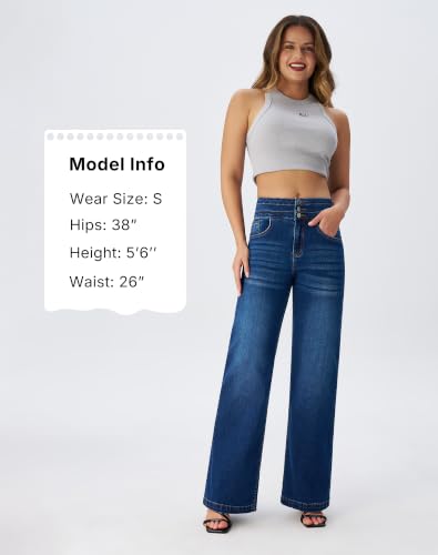 Image of roswear Women's Wide Leg Jeans Casual High Waisted Stretch Baggy Loose Denim Pants