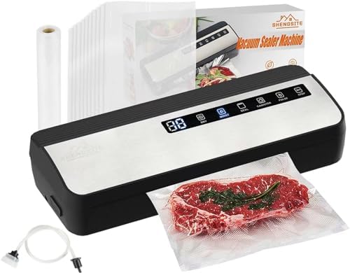 Kitchen In The Box Vacuum Sealer Machine With 15Pcs Bags, Automatic Air Sealer For Food Storage With 5 Sealing Temperatures, Dry/Wet/Seal/Vac/External Vac Modes, Black