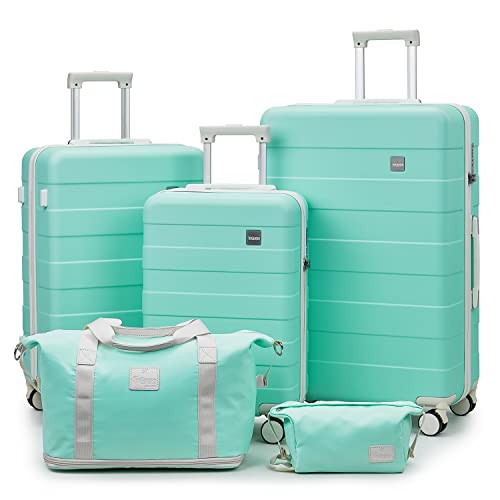 Image of imiomo Hard Shell Luggage Sets 5 Piece for Women, Lightweight Hardside Rolling Suitcase Set with Spinner Wheels and TSA Lock, Green