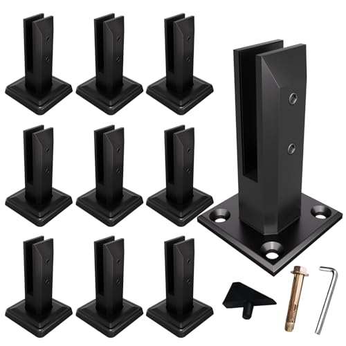 Black Glass Railing Clamp, 10 Pack, 304 Stainless Steel Glass Railing System for Heavy Duty Plexiglass Spigot/Balusters Clamps/Deck/Stairs Post/Pool/Balcony/Patio (Net Weight 2.31lb)