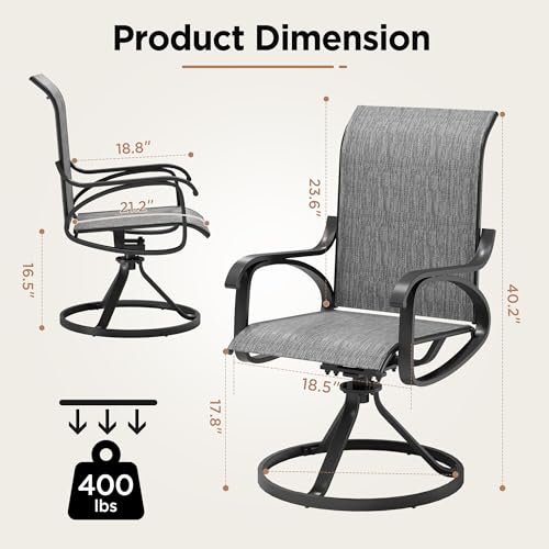 Image of LOUVIXA Patio Swivel Chair Set of 2, All-Weather Patio Swivel Rocking Chair, High Back Patio Dining Chairs for Backyard, Porch, Lawn, Garden(2, Ash Grey)