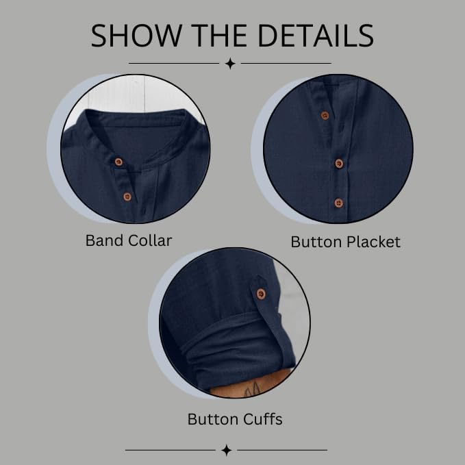 Image of ROYALSCOUT Men's Short Kurta | Solid Mandarin Collar Full Sleeve Pullover Style Kurta | Regular Fit Casual Ethnic Wear for Men
