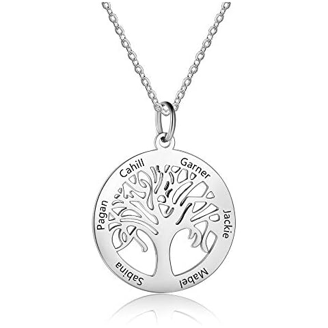 QXun Personalized Family Tree Necklace with Name Engraved Gift for Women Tree Of Life Pendant Necklace for Mom Cover