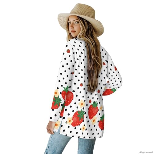 Image of Forchrinse Red Ladybug Cardigan for Women Causal Long Sleeve Open Front Cardigans Sweater Fashion 2024 Fall Coat with Pockets