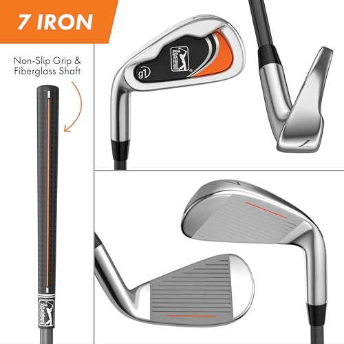 Image of PGA Tour Youth Golf Club Set for Ages 8-12 & 12+ (4'8 inch-5'10 inch), Right and Left-Handed Kids Golf Sets - Beginner Junior Golf Clubs with Lightweight Stand Bag, Mallet Putter, Hybrid, Driver