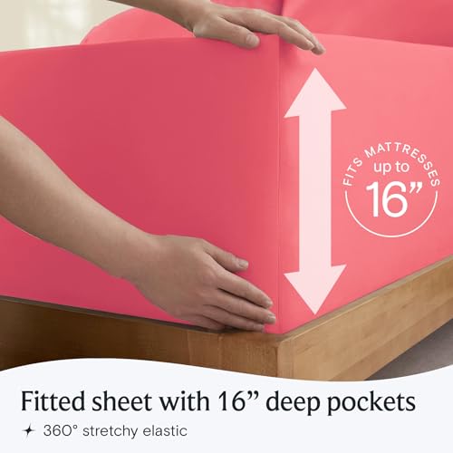 Image of LuxClub 4 PC Sheet Set Bed Sheets Deep Pockets 16 inch Eco Friendly Wrinkle Free Cooling Machine Washable Hotel Bedding Silky Soft - Vermilion Full