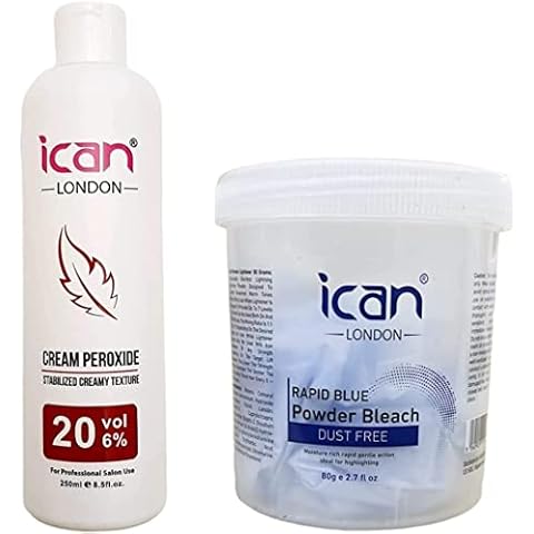 ICAN LONDON PROFESSIONAL CREAM PEROXIDE 20 VOL 6% 250 ML + RAPID BLUE POWDER BLEACH (JAR)80 G SET Cover