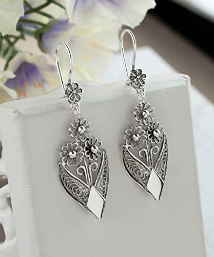 Sterling Silver Handcrafted Filigree Art Dangle Drop Women Earrings Collection 5