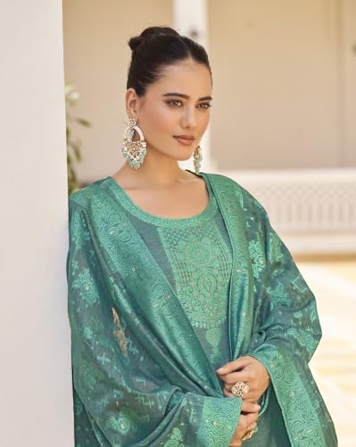 Image of Shaily Premium Silk Blend Woven Design Readymade Kurta with Pants and Dupatta Set | Ethnic Set | 3-Piece Suit Set | Haldi and Wedding Suit Set for Women